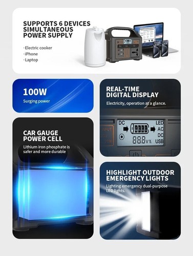 100W Portable Power Station 220V/110V Solar Generator Outdoor Emergency Mobile - Picture 8 of 17