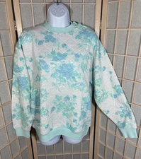Vintage 80s Gitano Women S Gray Blue Floral Sweater Sweatshirt Quilted Granny