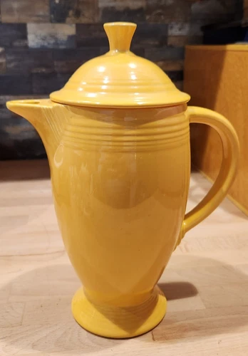 Homer Laughlin Fiesta Ware Yellow Tall Lidded Coffee Pot Vintage Art Deco 1980's