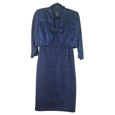 R&M RichardsSapphire Blue Pleated Sheath Holiday Dress with Bolero Jacket Size 8