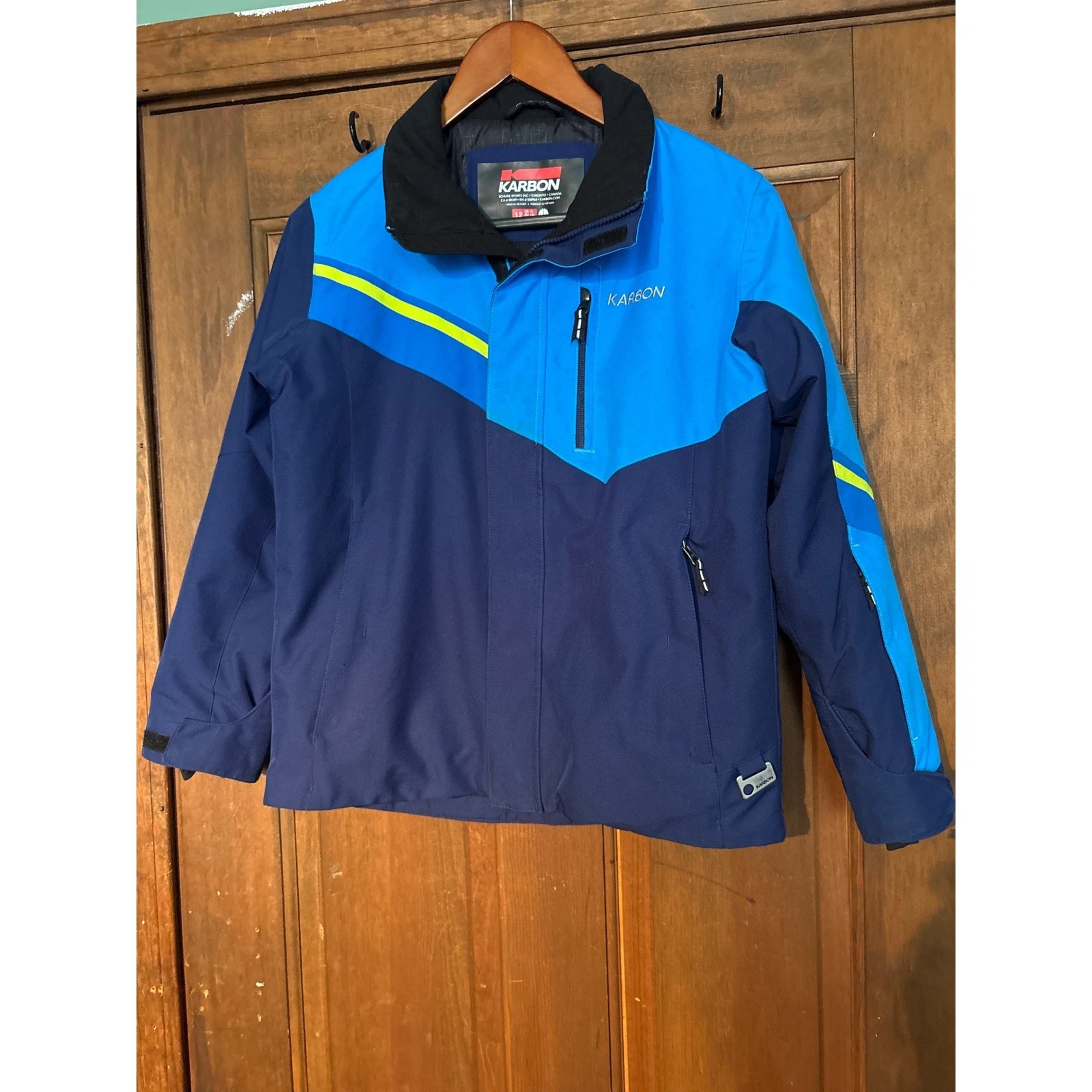 Karbon Kids Blue Colorblock Ski Jacket Size 12 Waterproof Winter Snow Coat