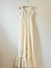 Vintage 1970s Gunne Sax Cream Lace Trim Maxi Prarie Dress size 7