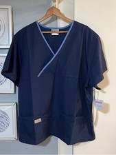Urbane Navy Blue Scrub Top with Light Blue Trim Size XXL