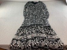Old Navy Tiered Maxi Dress Womens L Black Floral Sheer Sleeve Tie Front Cute