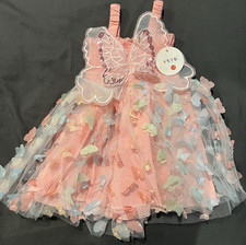 Girls Pink Tulle Butterfly Fit Flare Party Dress Size 6 Knee Length