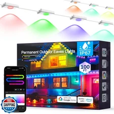 DANGZW 100FT Permanent Outdoor Lights, 60 RGBIC LEDs Smart Eave L