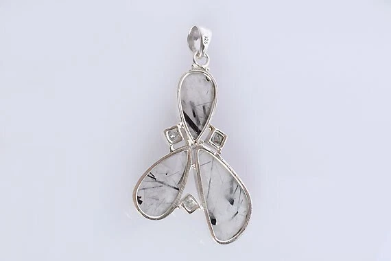 Pietra preziosa quarzo rutilato nero argento sterling 925 ciondolo gioielli... - Immagine 4 di 4