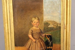RARE 19TH C OIL PAINTING OF A YOUNG GIRL AND HER DOG BY E.W. GILL DATED 1852