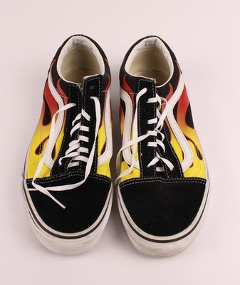 Vans ''off the wall'' Flame Design Men's 7 Women's 8.5 Black Felt Yellow Red Flame