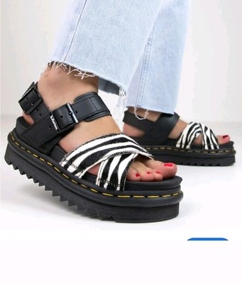 Dr Martens Voss II Zebra Print Sandal Doc Marten Calf Hair Platform Size 7 NEW