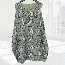 Made in Italy Khaki Abstract Print Balloon Hem Lagenlook Dress One Size