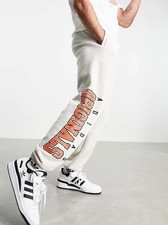 Image of adidas Originals 'Retro Revival' logo graphics joggers in oatmeal Size Large New