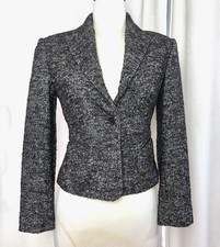 BCBGMAXAZRIA Tweed Blazer Jacket XS Brown Boucle Cropped Peplum Wool Blend Maril