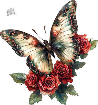 Red Butterfly Flower Vinyl Stickers Car Wall Glass Motorcycle Camper Waterproof 4