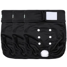 Washable Female Dog Diapers Reusable 3 Pack (Black,Small