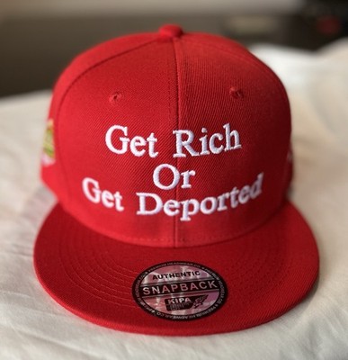 Get Rich Or Get Deported Embroidered Red Snapback Adjustable Flat Brim Hat
