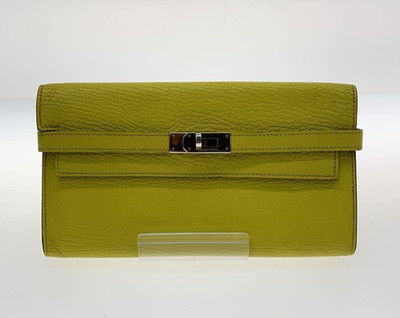 HERMES Paris Kelly Long Wallet Soufre Yellow Silver Epsom Leather Authentic