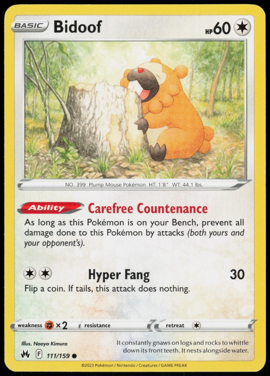 Bidoof 111/159 Crown Zenith Common Lightly Played Pokemon TCG