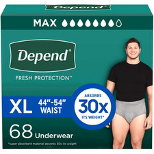 Depend Incontinence Underwear Mens XL Max Absorbency 68 Count New