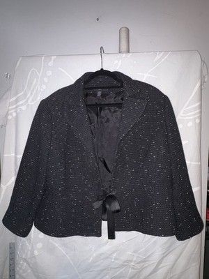 Black & White Tweed Context Blazer w/Bow Tie Closure