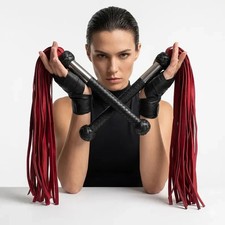 Premium Leather Flogger with Braided Handle, Stainless Steel Core  Soft Red