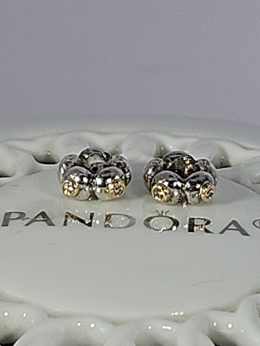 Two (2) Authentic Pandora Sterling Silver/14k/Diamond Spacers