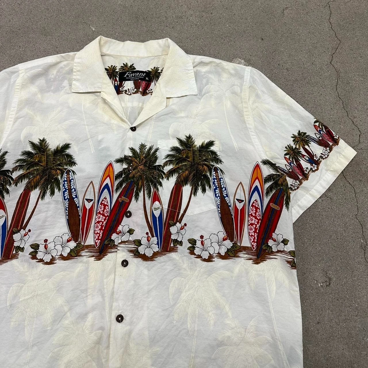 Vintage Surf Hawaii Palm Trees HAVANT Collared Shirt