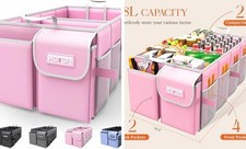 Foldable Trunk Organizer - SUV  Sedan Compatible, 2 Compartments, Large Pink