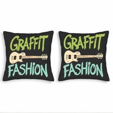 Set of 2 Throw Pillow Covers 18x18in - Urban Graffiti Guitar Design