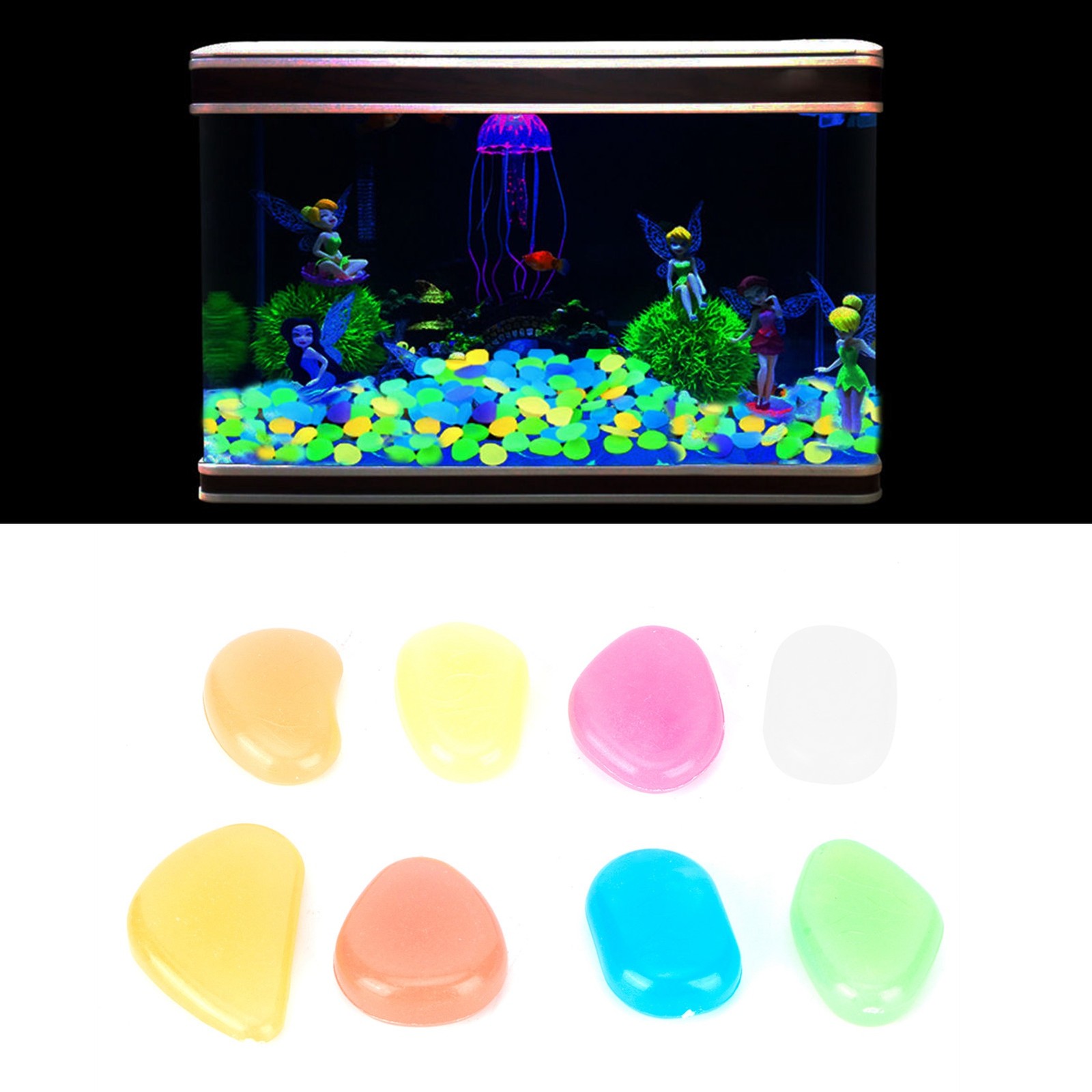 200Pcs Luminous Fish Tank Stones Colorful Fluorescent Decoration For Aquarium