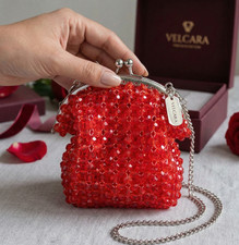 Red Crystal Beaded Mini Bag | Cute Evening Clutch Party Purse