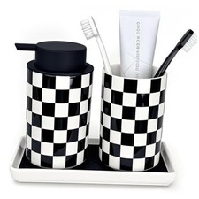 Bathroom Toothbrush Holder Set, Ceramic Soap Dispenser and Tooth Brush Black