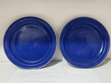 Vintage Blue Enamel Camping Plates (Set of 2) – 10” Metal Outdoor Dishware