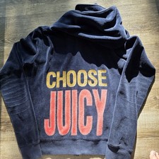 Juicy Couture Velour Hoodie M Navy Choose Juicy Back Logo Zip Up Y2K Rare