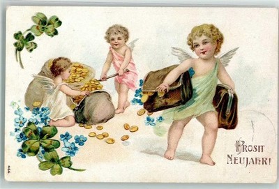 10667706 - angels making money in bag coins lucky clover forget-me-not