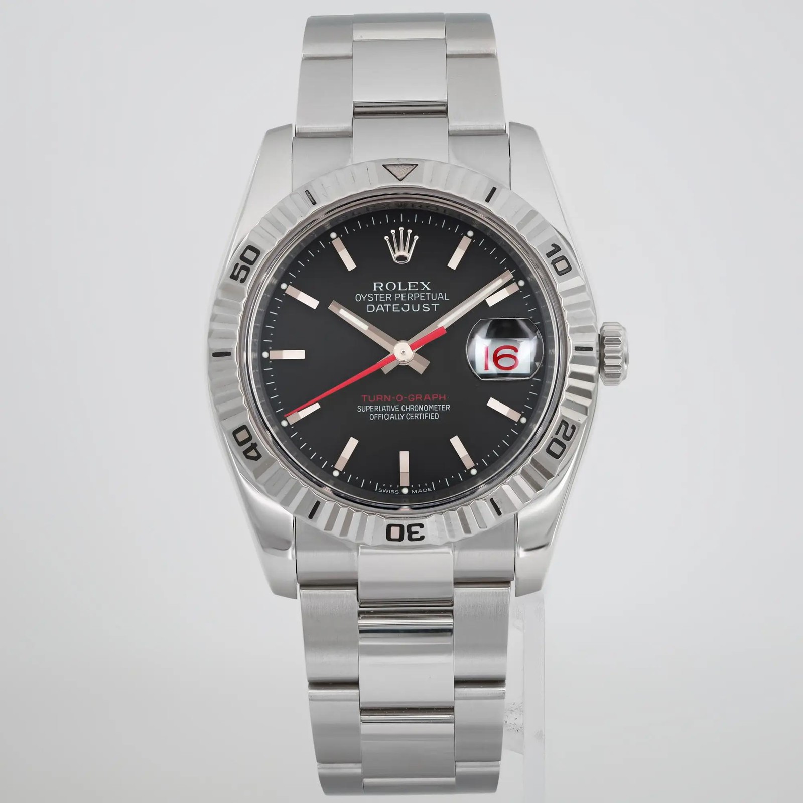 Rolex Datejust Turn-O-Graph 116264 36mm Steel Black Dial Men's Watch