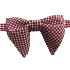 Burgundy White Gingham Pointed Tip Bow Tie Adjustable Pre-Tied Diamond Point