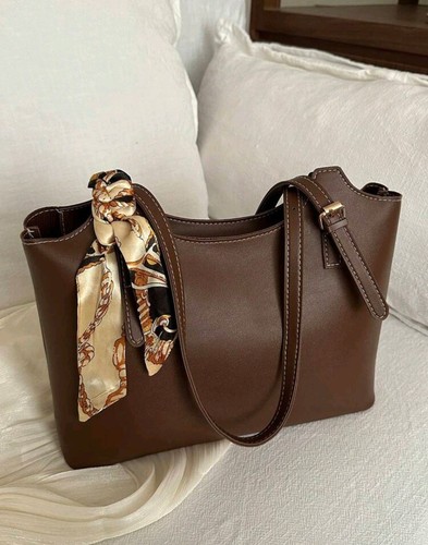 Brown Tote Fashion Womens Ladies Shoulder Bag Ladies Faux Leather Handbag Girls