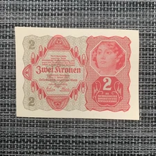 Tiny Austria 2 Kronen 1922 World Paper Money 100+ Yrs Old Banknote Austrian