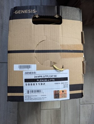 Genesis 50881102CAT 5e Yelow UTP Plenum FT6 24/4 Twisted Pair Cable 1000ft