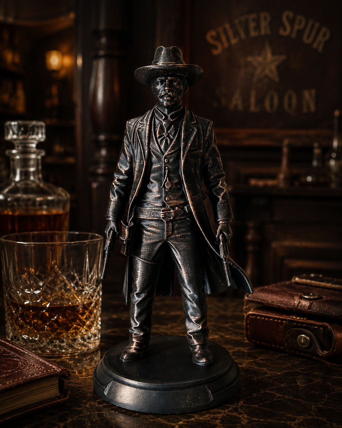 Statue Cowboy Far West Doc Holliday 18 cm décoration effet bronze