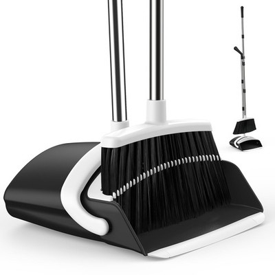 Broom and Dustpan Set for Home, 51-in Long Adjustable Handle Angle Broom and ...