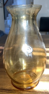 Vintage 12.5'' Bohemia Hand Blown Amber Glass Vase RARE Czech Sticker Hurricane