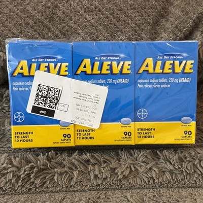 3x Aleve Naproxen Sodium 220Mg Pain Reliever/Fever Reducer 90 Caplets - 11/28