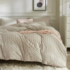 Light Khaki Duvet Cover Queen Size, 3pcs Washed Microfiber Bedding Set, Soft ...