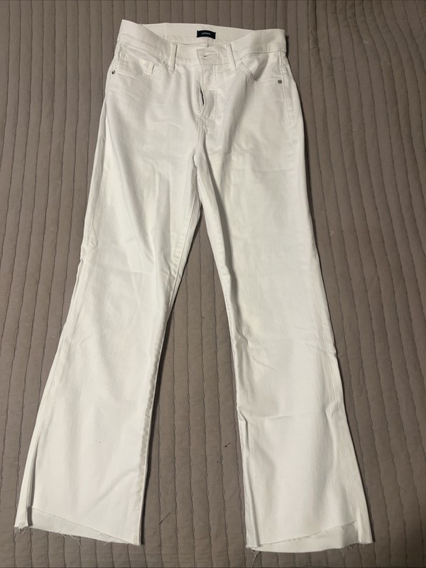 EXPRESS High Rise Cropped Flare White Jeans w/ Stretch Size 8R