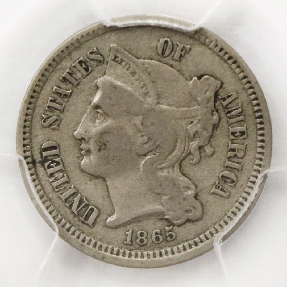 1865 III 3 Cent Nickel 3C U.S. Coin PCGS VF30 Detail - Image 3 of 4