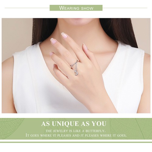 Anillo de plata esterlina 925 Voroco con colgante luna y estrellas dije circonio circular para mujeres joyería - Imagen 6 de 11