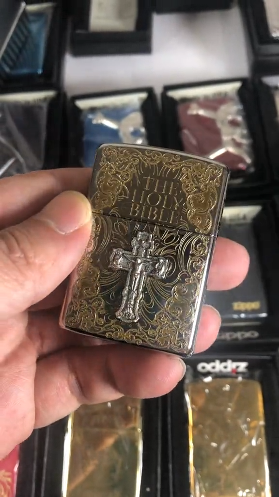 Armor Silver Gold Carved 3D Holy Bible Cross Zippo Lighter