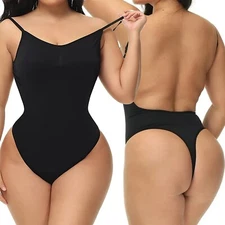 Womens Backless Seamless Bodysuit Tummy Control Thong Shapewear Sculpting Shaper